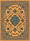 Orange Teal Floral Medallion Pattern Rug