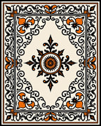 Ornate Black Orange Floral Scroll Rug
