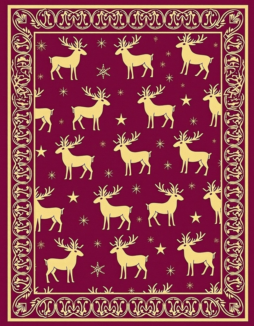 Regal Reindeer Star Border Design Rug