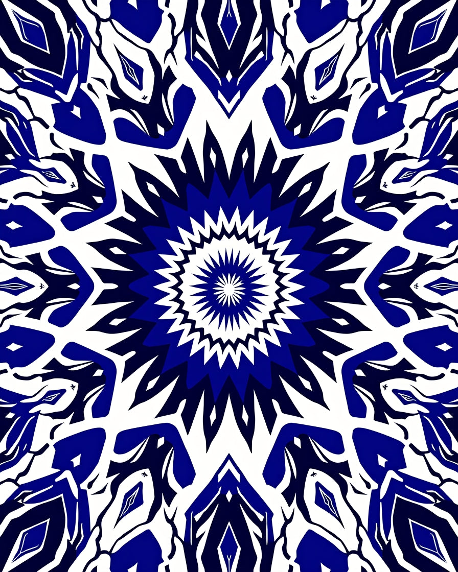 Bold Cobalt White Starburst Pattern Rug