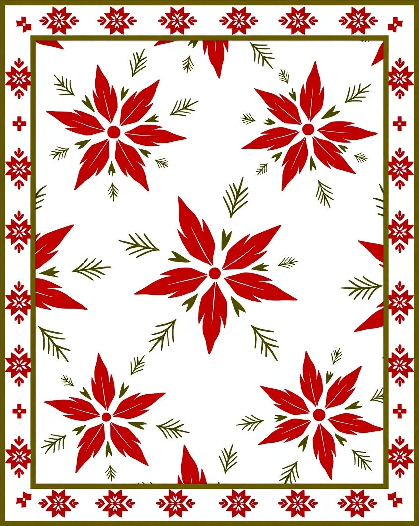 Red Poinsettia Floral Border Rug