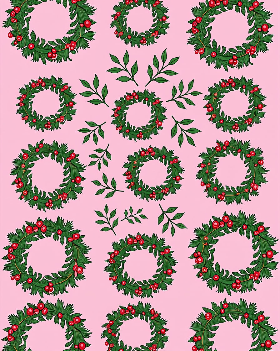 Festive Wreaths with Red Berries Pattern Rug