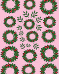 Festive Wreaths with Red Berries Pattern Rug