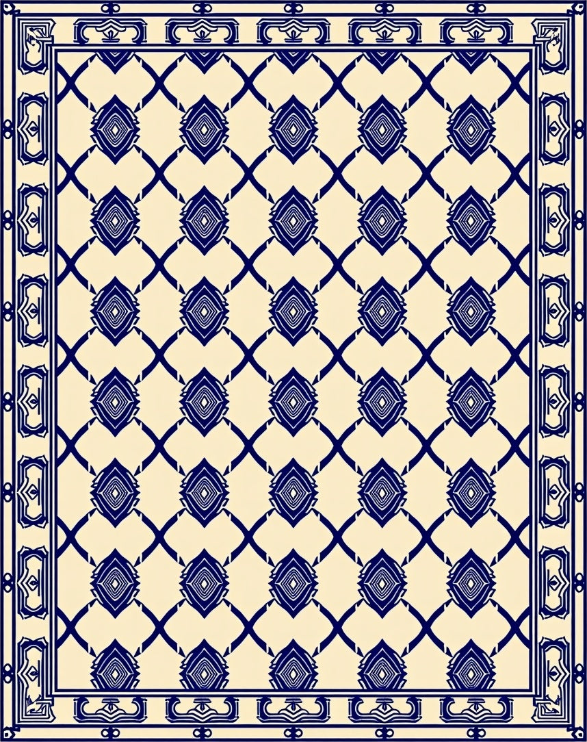 Classic Blue Beige Diamond Pattern Rug