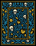 Midnight Black Skull Floral Accent Rug