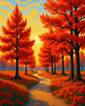 Autumn Forest Path With Red Flowers Rug