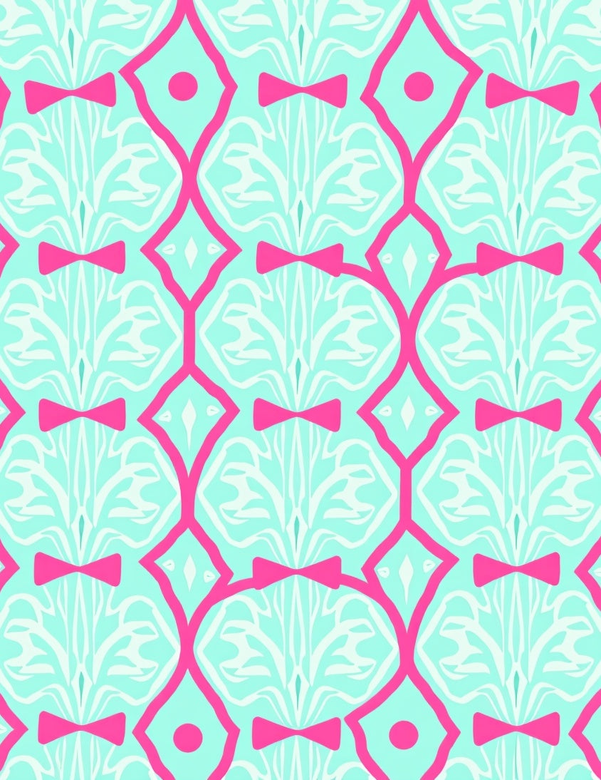 Pink Bows Teal Abstract Pattern Rug