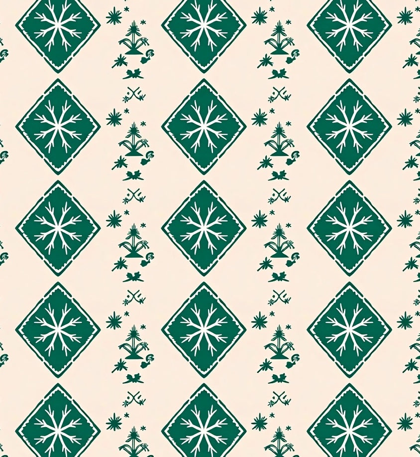 Green Diamond Starburst Folk Pattern Rug