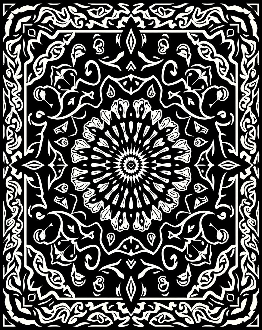 Monochromatic Intricate Mandala Pattern Rug