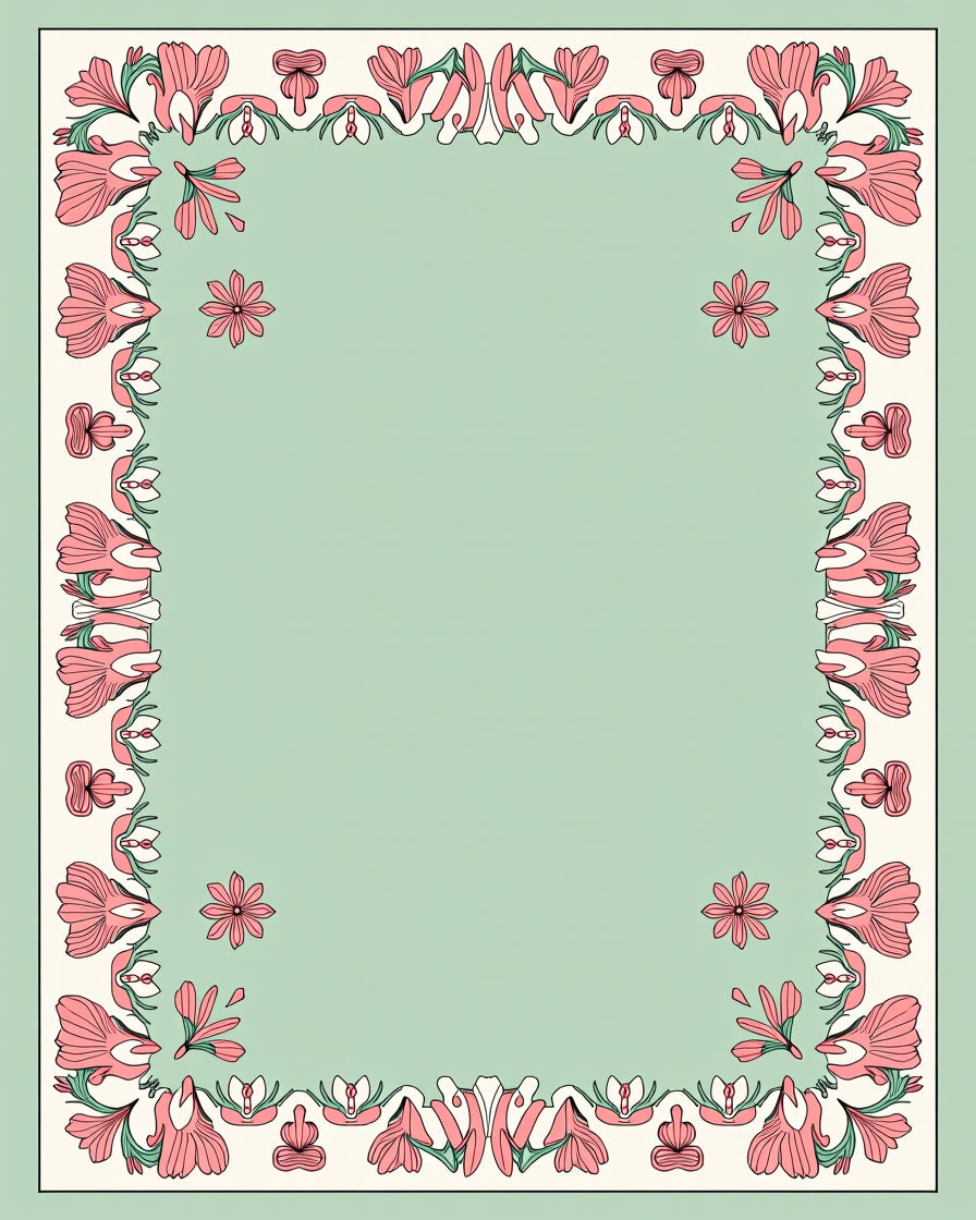 Pink Floral Border Pattern Rug