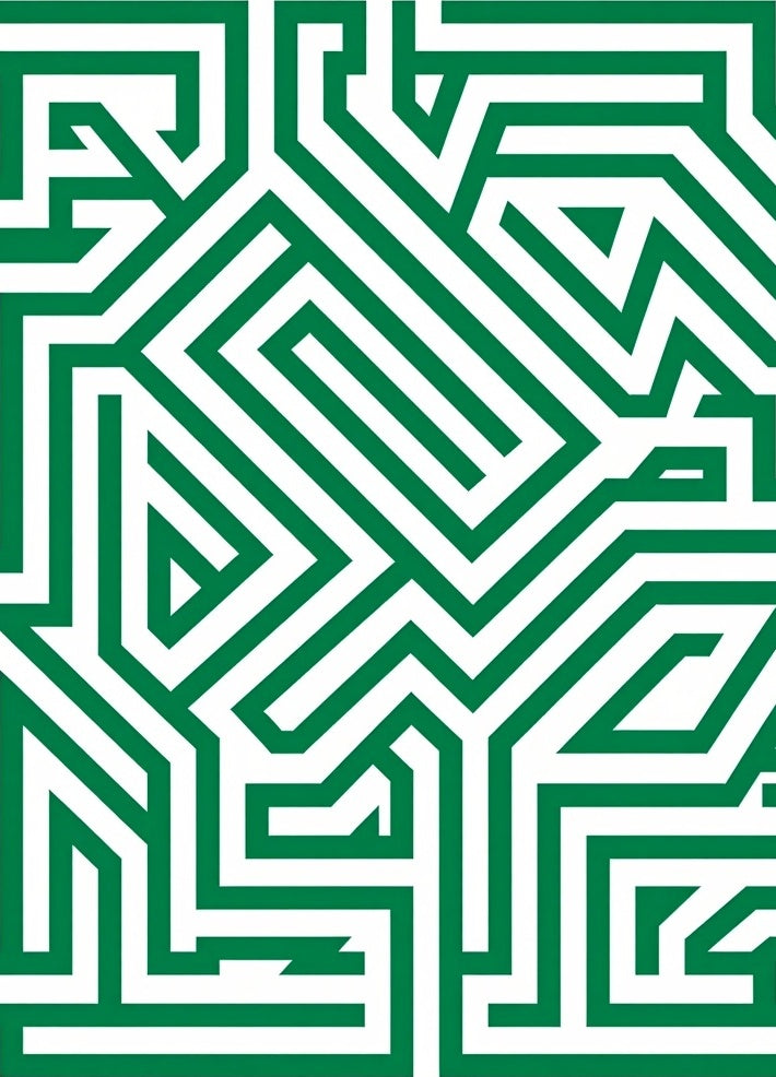 Green White Geometric Maze Pattern Rug