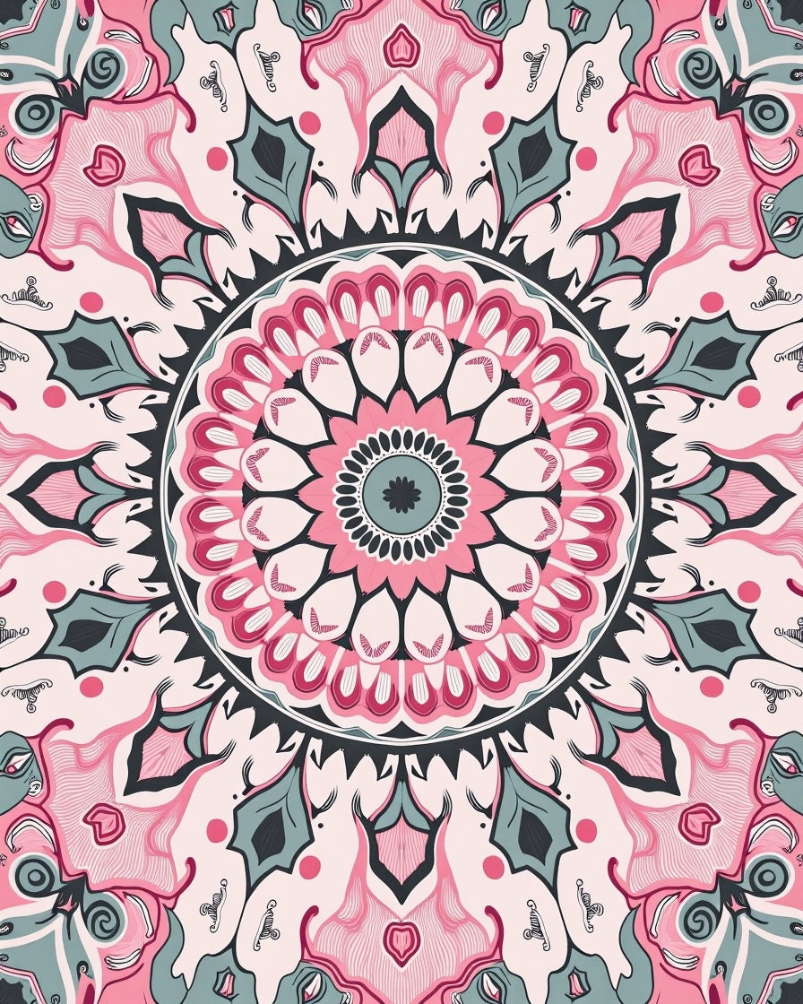 Pink Mandala Floral Geometric Design Rug