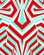 Modern Geometric Red Aqua Stripe Design Rug
