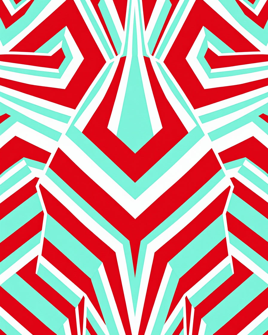 Modern Geometric Red Aqua Stripe Design Rug