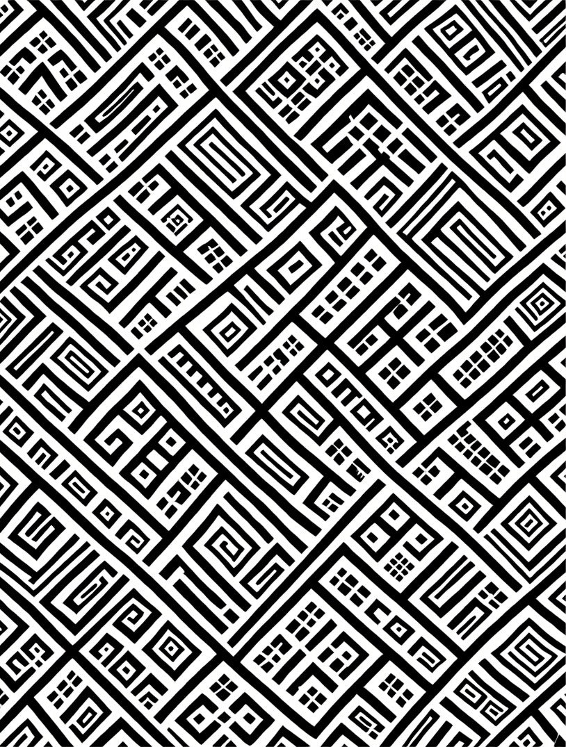 Black White Geometric Maze Pattern Rug