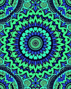 Symmetrical Blue Green Mandala Pattern Rug