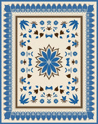 Bold Blue Cream Floral Garden Rug