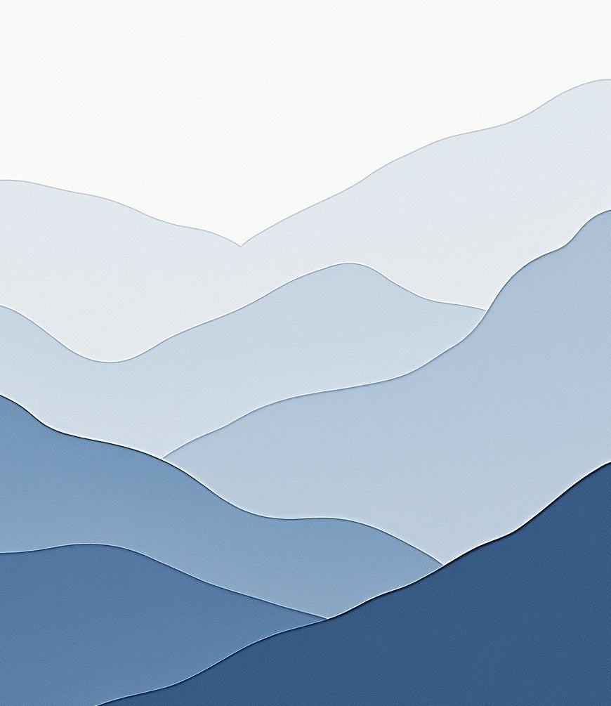 Layered Blue Mountain Landscape Rug