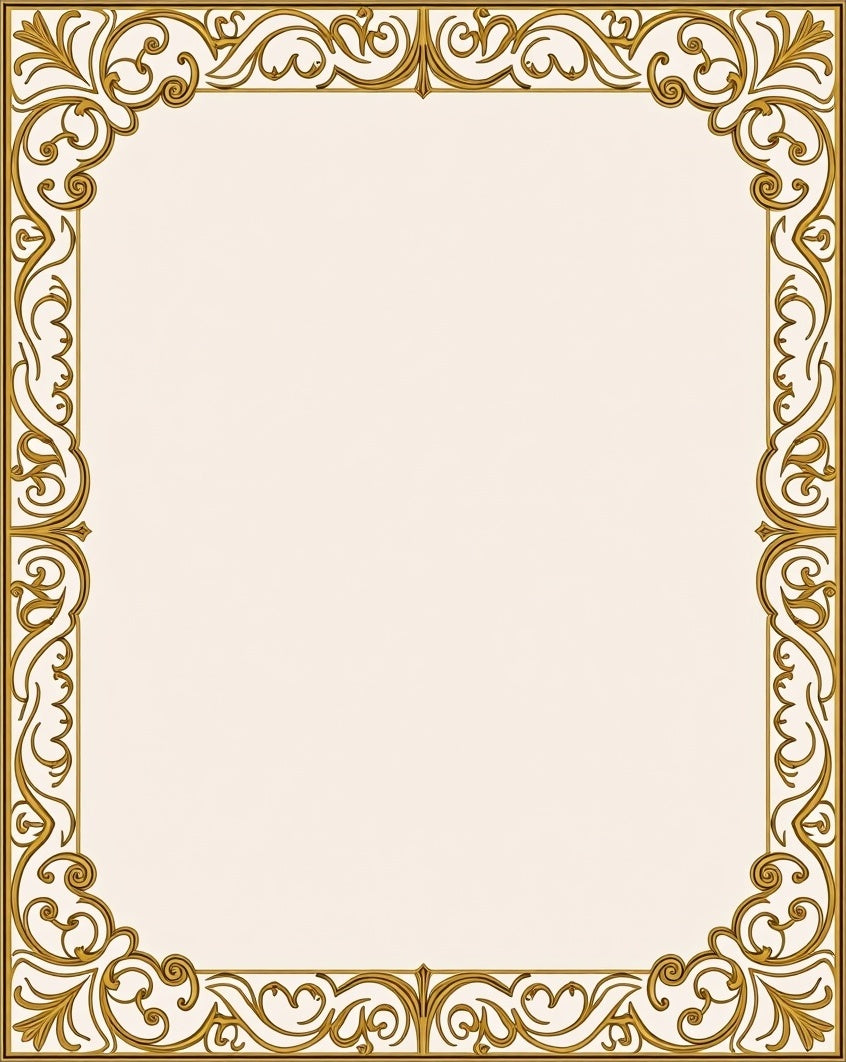 Intricate Gold Scrollwork Border Design Rug