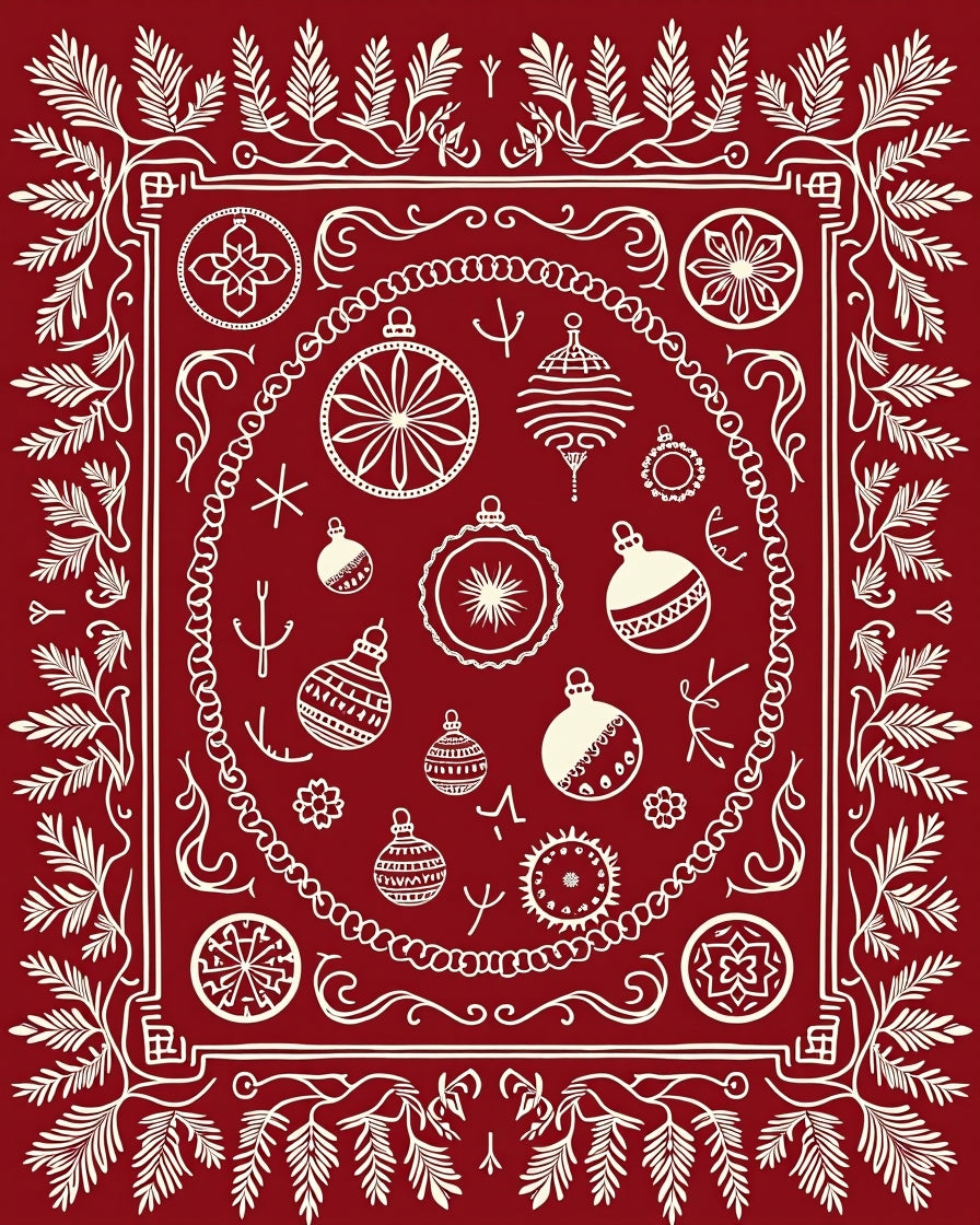 Festive Ornament Branch Pattern Rug