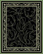 Elegant Black Yellow Vine Pattern Rug