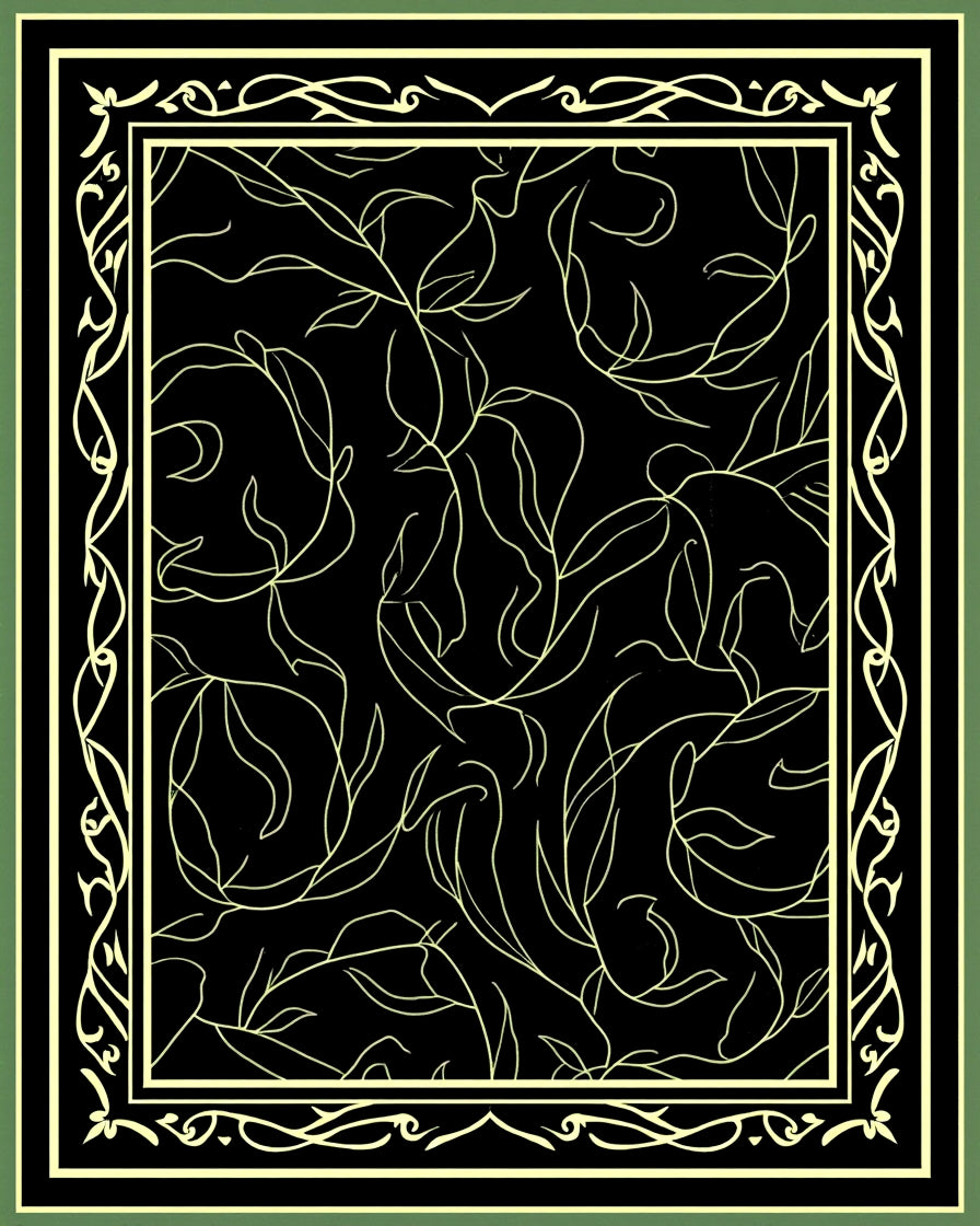 Elegant Black Yellow Vine Pattern Rug