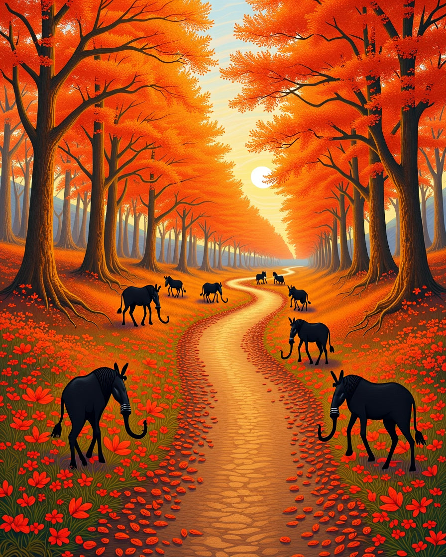 Autumn Forrest Path Animal Print Rug