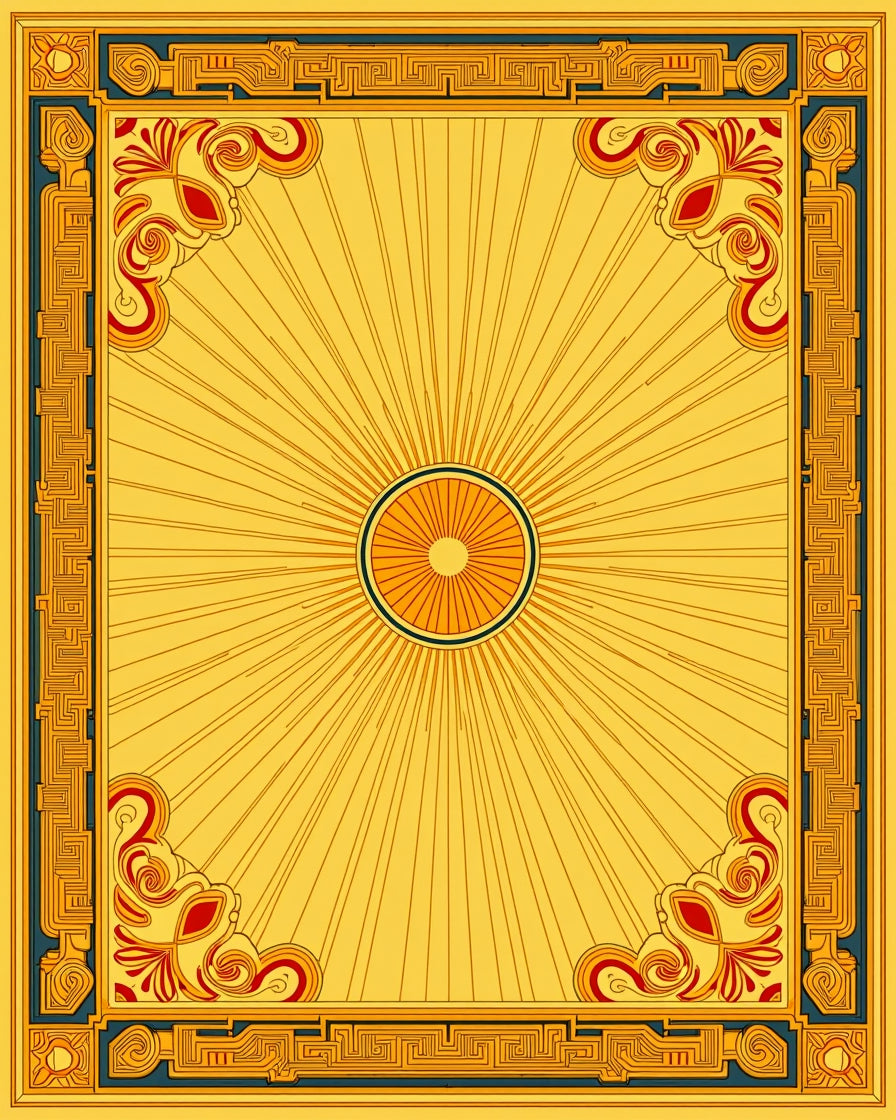 Geometric Sunburst Swirl Border Rug