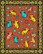 Whimsical Cats Flowers Playful Pattern Rug