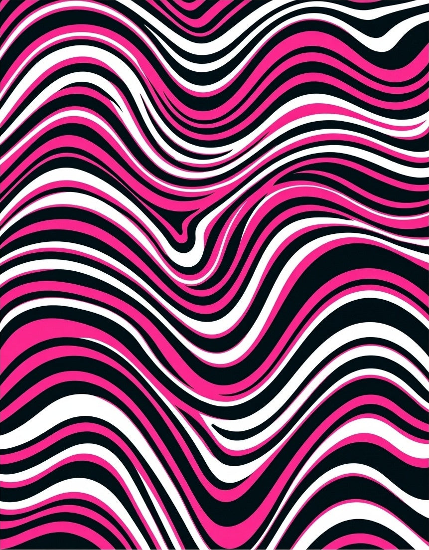 Pink Black White Wavy Pattern Rug