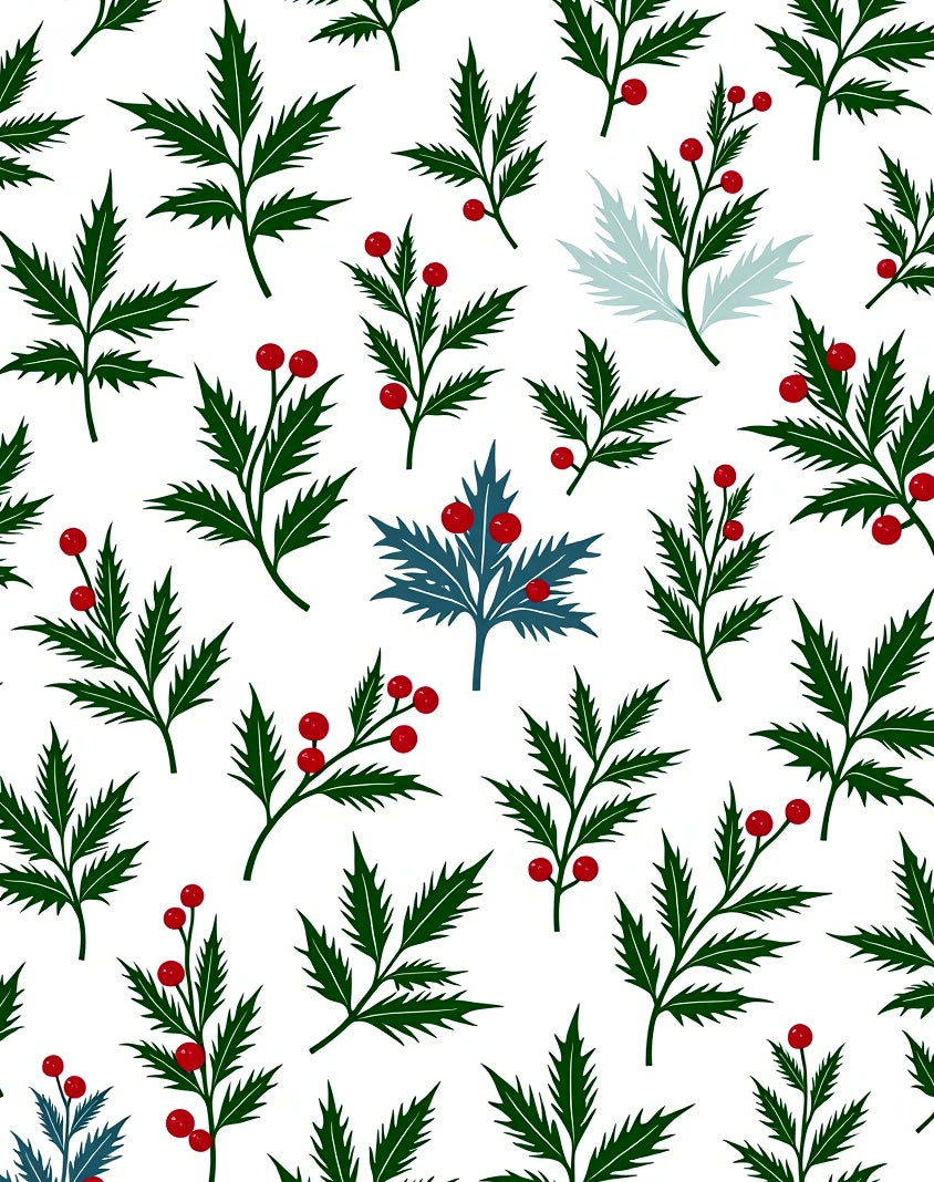 Deep Green Holly Berry Branches Rug