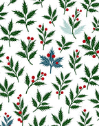 Deep Green Holly Berry Branches Rug