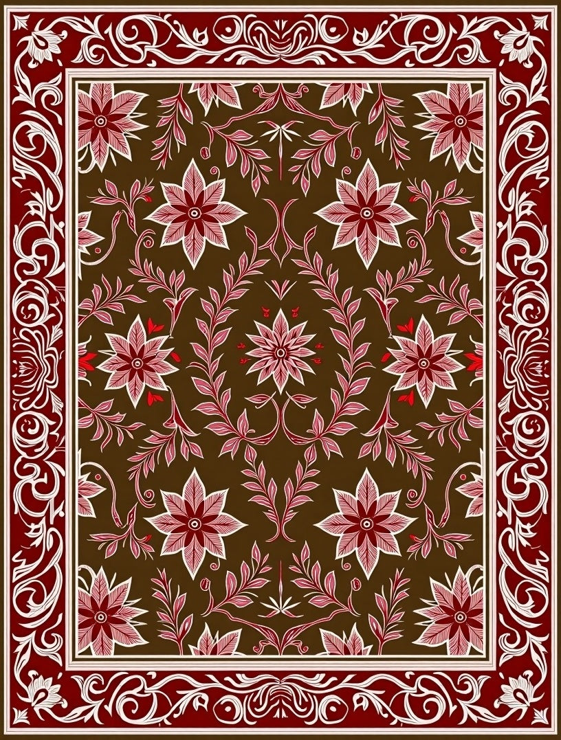 Floral Vine Pattern With Decorative Border Rug