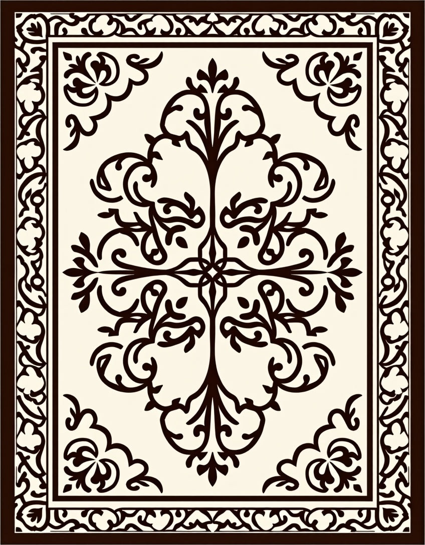 Ornate Floral Vine Border Rug