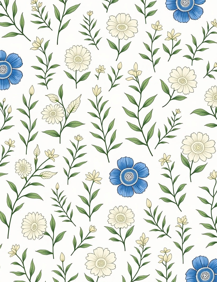 Delicate Blue Cream Floral Sprig Pattern Rug