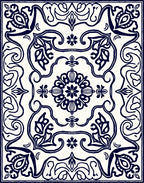 Classic Navy Floral Ornate Pattern Rug