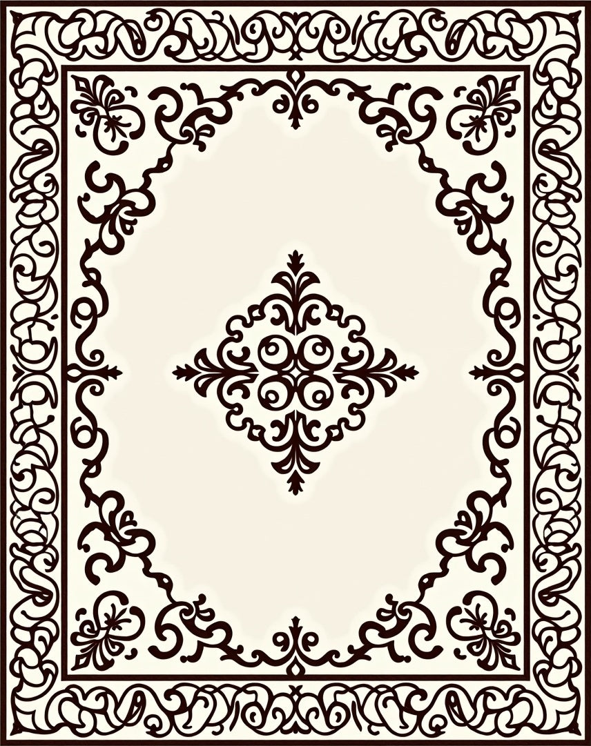 Ornate Scrollwork Cream Brown Rug