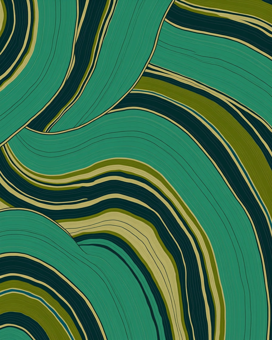Abstract Wavy Blue Green Design Rug
