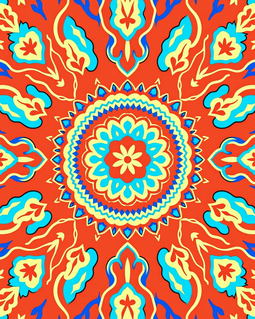 Vibrant Floral Mandala Inspired Pattern Rug