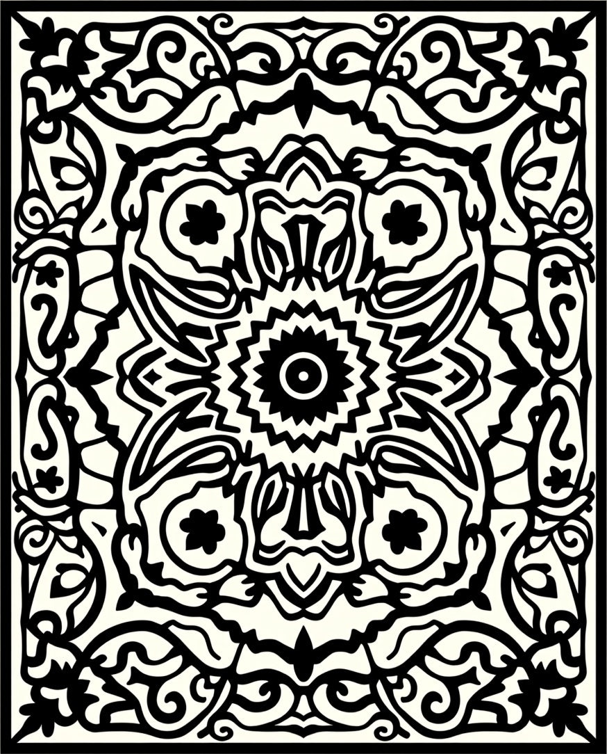 Intricate Floral Sunburst Black White Rug