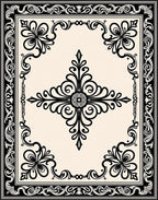 Ornate Black Floral Swirl Pattern Rug