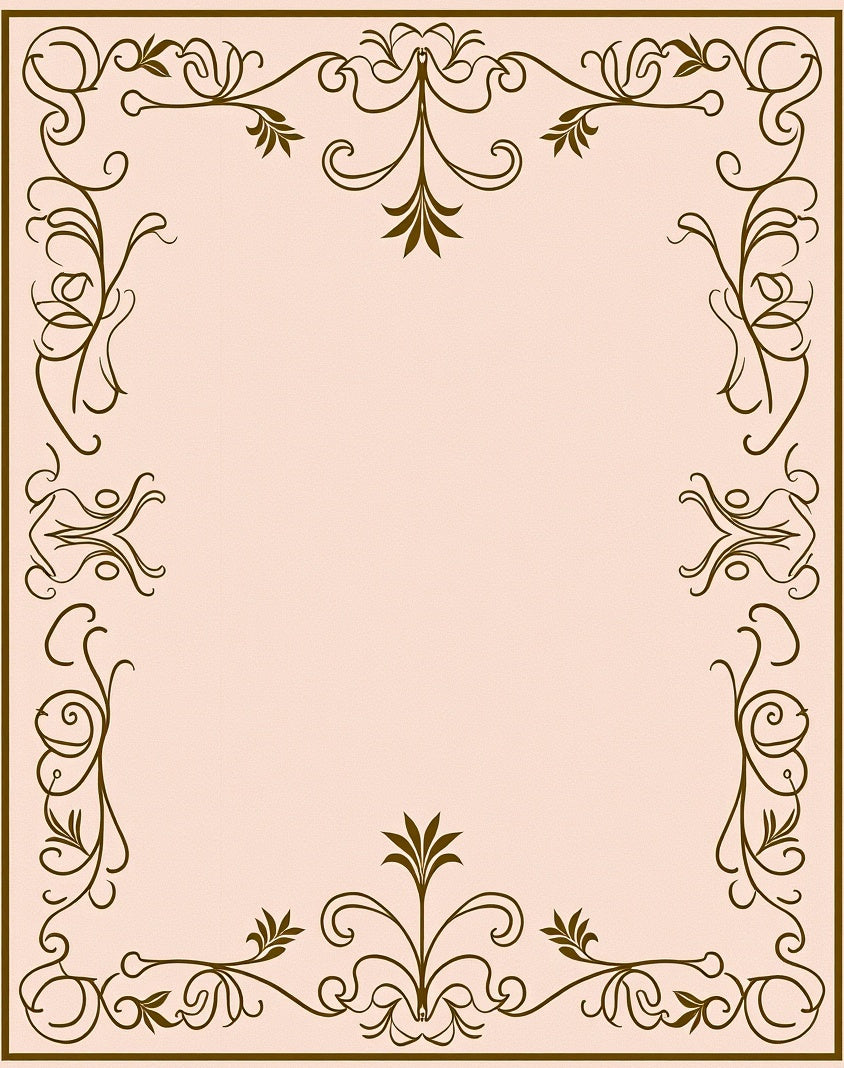 Ornate Brown Filigree Floral Border Rug