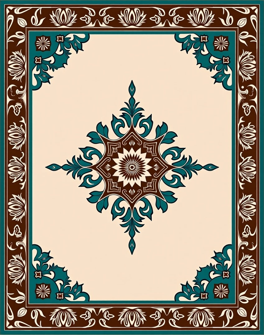Classic Medallion Floral Border Design Rug