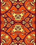 Maroon Orange Yellow Floral Art Rug