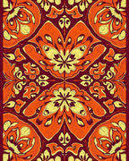Maroon Orange Yellow Floral Art Rug