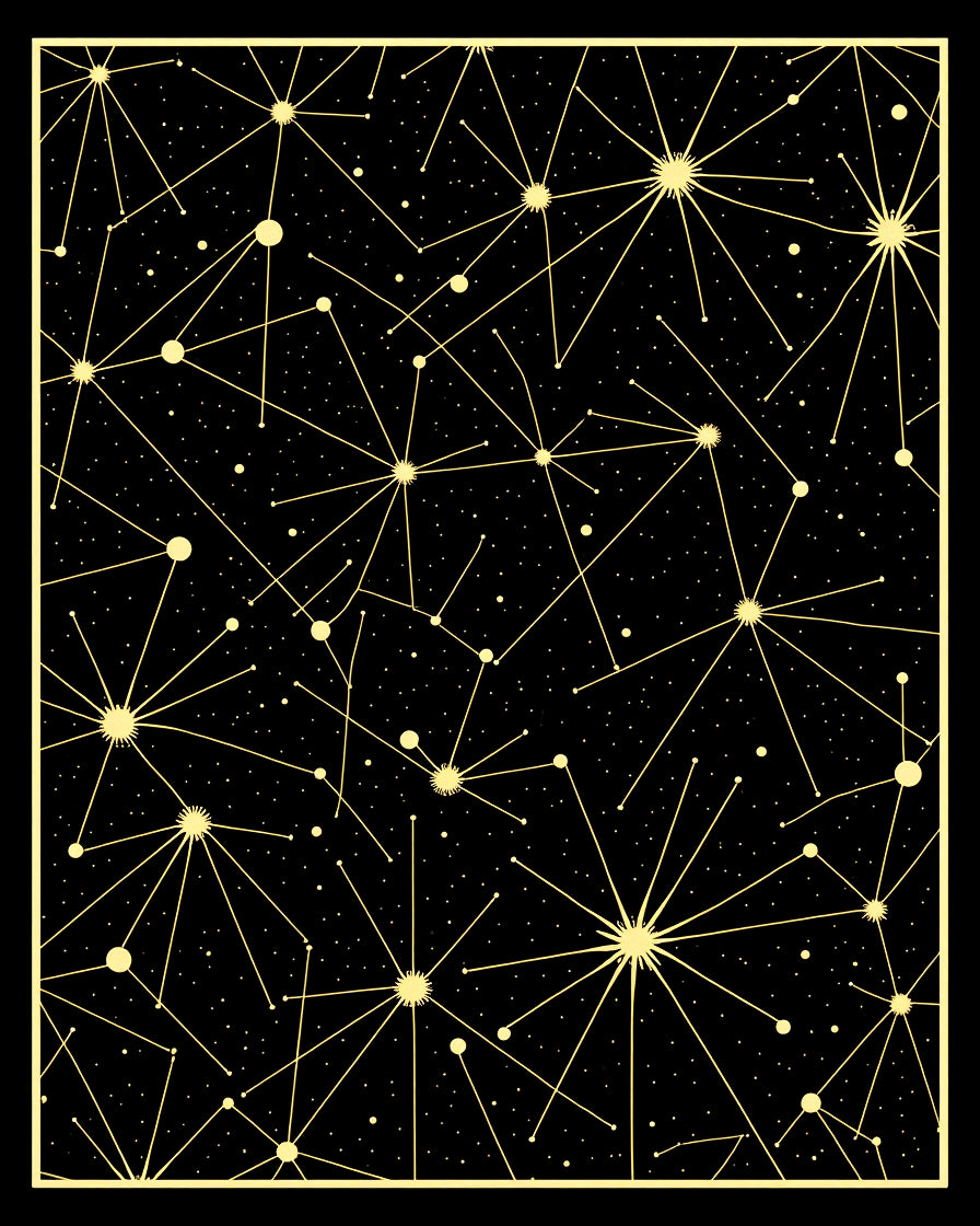 Golden Starburst Pattern Black Rug
