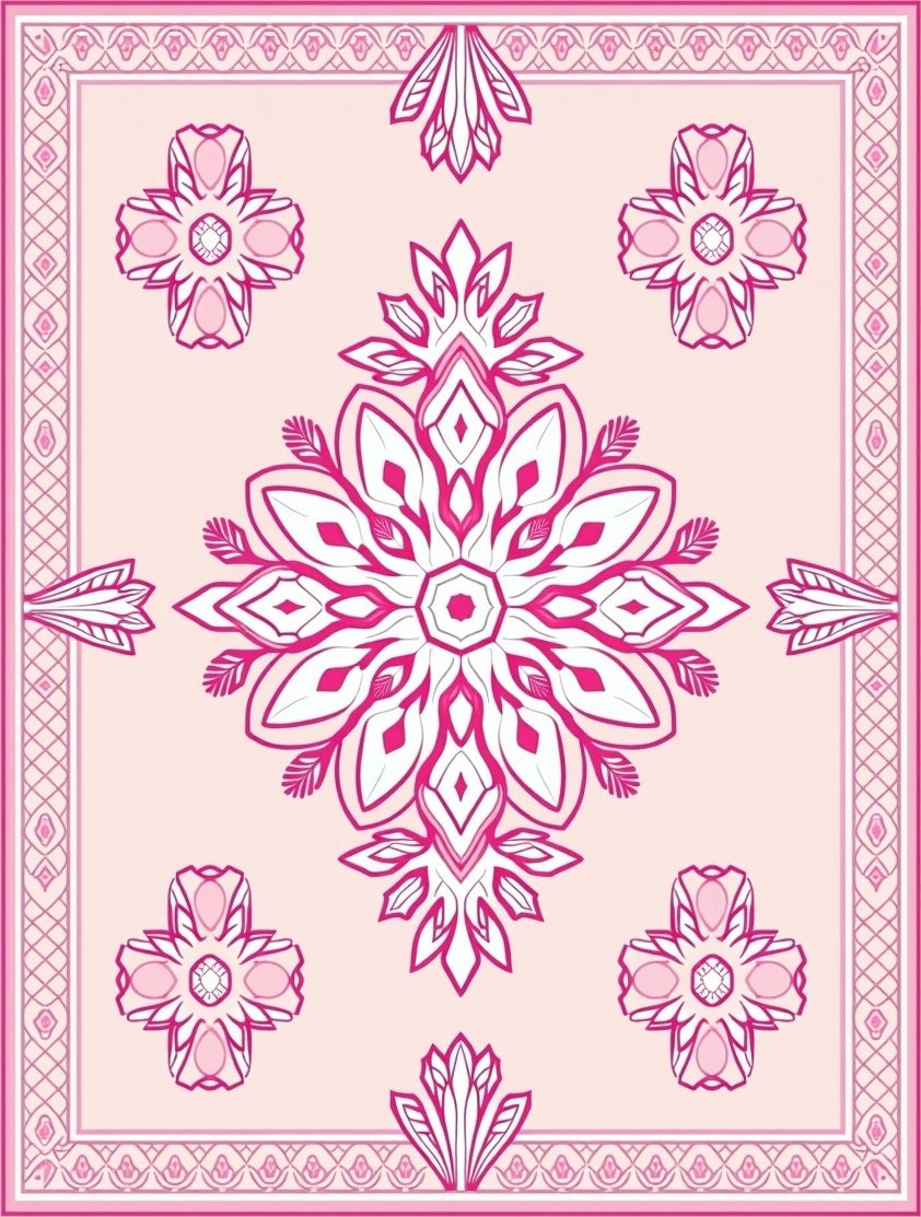 Pink Floral Mandala Pattern Rug