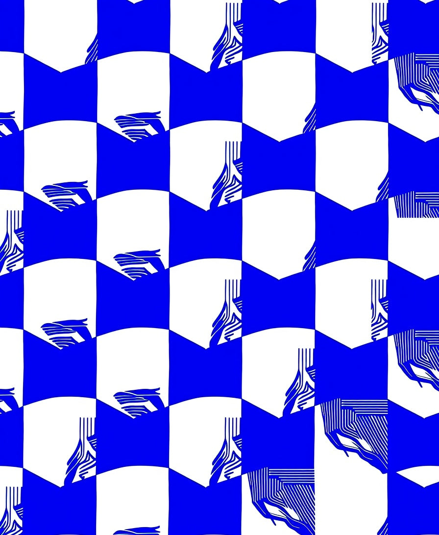 Graphic Blue White Abstract Checkered Pattern Rug