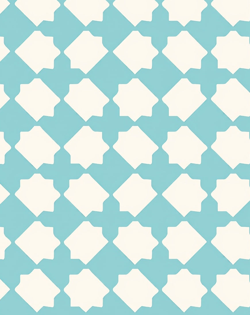 Aqua White Geometric Lattice Design Rug