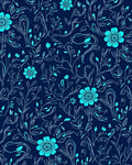 Navy Cyan Floral Vine Pattern Rug